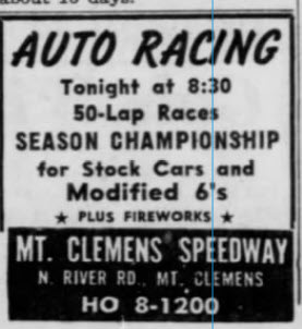 Mt. Clemens Race Track - Ad From Sep 5 1960